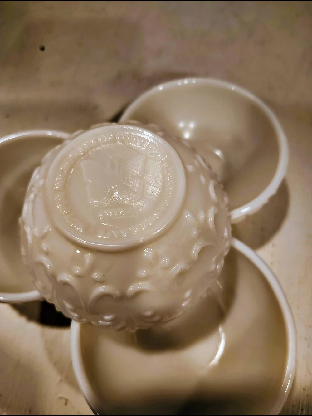 White Embossed Ceramic Serving Bowls - Set of 4
